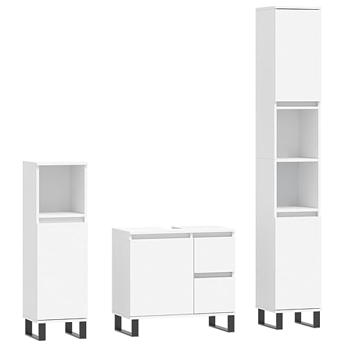 vidaXL Badmöbel Set 3 TLG., Badezimmermöbel mit viel Stauraum, Badschrank mit Eisenbeinen, Badezimmerschrank Waschbeckenunterschrank Hochschrank, Weiß Holzwerkstoff vidaXL Badmöbel Set 3 TLG., Badezimmermöbel mit viel Stauraum, Badschrank mit Eisenbeinen, Badezimmerschrank Waschbeckenunterschrank Hochschrank, Weiß Holzwerkstoff von vidaXL