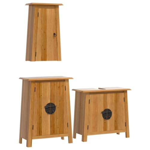 vidaXL Badmöbel Set 3-TLG., Badschrank mit Stauraum, Badezimmer Unterschrank Wandschrank, Badezimmermöbel Badezimmerschrank, Massivholz Kiefer von vidaXL