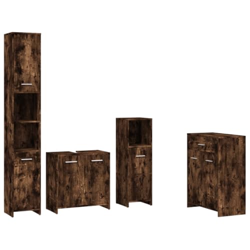 vidaXL Badmöbel Set 4 TLG., Badezimmermöbel mit Hochschrank Waschbeckenunterschrank Midischrank, Badschrank mit viel Stauraum, Waschtischschrank Badezimmermöbel, Räuchereiche Holzwerkstoff vidaXL Badmöbel Set 4 TLG., Badezimmermöbel mit Hochschrank Waschbeckenunterschrank Midischrank, Badschrank mit viel Stauraum, Waschtischschrank Badezimmermöbel, Räuchereiche Holzwerkstoff von vidaXL