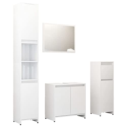 vidaXL Badmöbel Set 4-TLG. Spiegel Unterschrank Badschrank Midi Schrank Hochschrank Waschbeckenunterschrank Badezimmermöbel Hochglanz-Weiß Holzwerkstoff von vidaXL