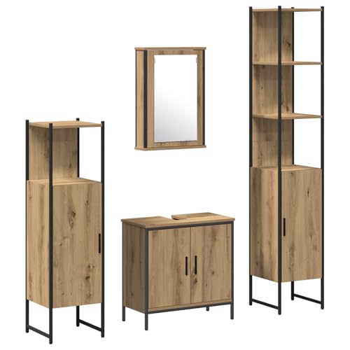 vidaXL 4-teiliges Badezimmermöbel Set Artisan Eiche Holzwerkstoff mit hohem Schrank, Spiegelspeicher und Regalen für organisiertes modernes Design im Waschraum vidaXL 4-teiliges Badezimmermöbel Set Artisan Eiche Holzwerkstoff mit hohem Schrank, Spiegelspeicher und Regalen für organisiertes modernes Design im Waschraum von vidaXL