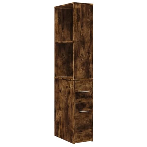 vidaXL Badschrank, Badezimmerschrank Schmal mit Rollen, Nischenschrank Rollschrank für Badezimmer, Badmöbel Hochschrank Nischenregal, Räuchereiche Holzwerkstoff von vidaXL