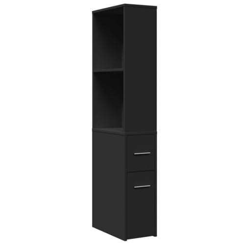 vidaXL Badschrank, Badezimmerschrank Schmal mit Rollen, Nischenschrank Rollschrank für Badezimmer, Badmöbel Hochschrank Nischenregal, Schwarz Holzwerkstoff von vidaXL