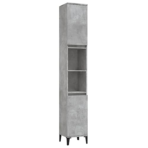 vidaXL Badschrank, Schrank für Badezimmer, Badezimmerschrank mit viel Stauraum, Hochschrank Badezimmer Schrank Metallfüße, Betongrau Holzwerkstoff von vidaXL