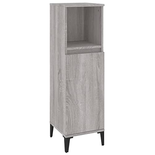 vidaXL Badschrank, Schrank für Badezimmer, Badezimmerschrank mit viel Stauraum, Hochschrank Badezimmer Schrank Metallfüße, Grau Sonoma Holzwerkstoff von vidaXL