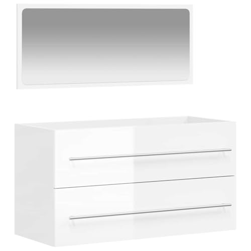 vidaXL Badschrank, Waschbeckenunterschrank mit minimalistischer Spiegel, Badezimmerschrank mit viel Stauraum, Wandschrank Bad Waschbeckenschrank, Hochglanz Weiß Holzwerkstoff vidaXL Badschrank, Waschbeckenunterschrank mit minimalistischer Spiegel, Badezimmerschrank mit viel Stauraum, Wandschrank Bad Waschbeckenschrank, Hochglanz Weiß Holzwerkstoff von vidaXL