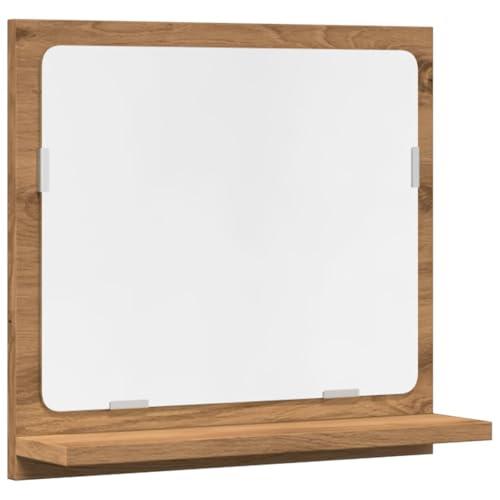 vidaXL Badspiegel, Wandspiegel mit Ablage, Spiegel Wandmontage für Badezimmer, Hängespiegel Badezimmerspiegel, Artisan-Eiche Holzwerkstoff von vidaXL