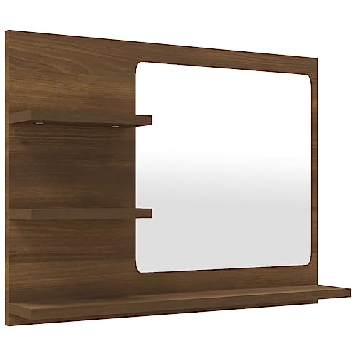 vidaXL Badspiegel, Wandschrank für Badezimmer, Badezimmerspiegel mit 3 Ablagen, Spiegel Schminkspiegel Bad Badmöbel, Braun Eichen-Optik Holzwerkstoff von vidaXL
