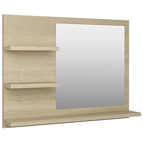 vidaXL Badspiegel mit 3 Ablagen Spiegelregal Wandspiegel Badezimmerspiegel Bad Spiegel Badezimmer Badmöbel Sonoma-Eiche 60x10,5x45cm Holzwerkstoff von vidaXL