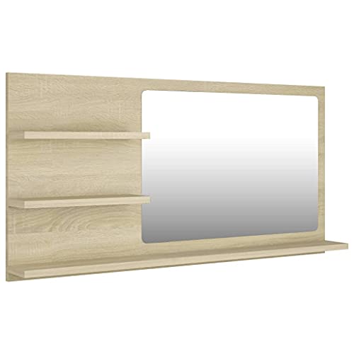 vidaXL Badspiegel mit 3 Ablagen Spiegelregal Wandspiegel Badezimmerspiegel Bad Spiegel Badezimmer Badmöbel Sonoma-Eiche 90x10,5x45cm Holzwerkstoff von vidaXL