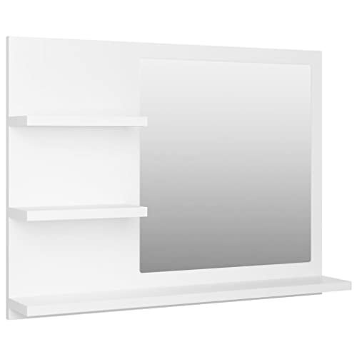 vidaXL Badspiegel mit 3 Ablagen Spiegelregal Wandspiegel Badezimmerspiegel Bad Spiegel Badezimmer Badmöbel Weiß 60x10,5x45cm Holzwerkstoff von vidaXL
