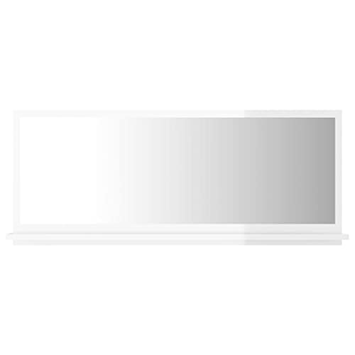 vidaXL Badspiegel mit Ablage Wandspiegel Badezimmerspiegel Bad Spiegel Hängespiegel Badezimmer Badmöbel Hochglanz-Weiß 90x10,5x37cm Holzwerkstoff von vidaXL