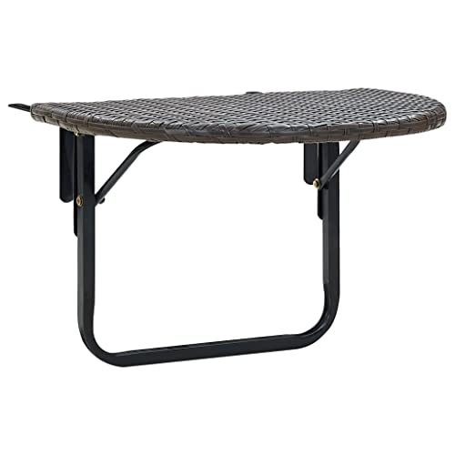 vidaXL Balkontisch Klappbar Balkonhängetisch Klapptisch Balkonmöbel Tisch Hängetisch Balkon Halbrund Braun 60x60x40cm Poly Rattan Stahl von vidaXL