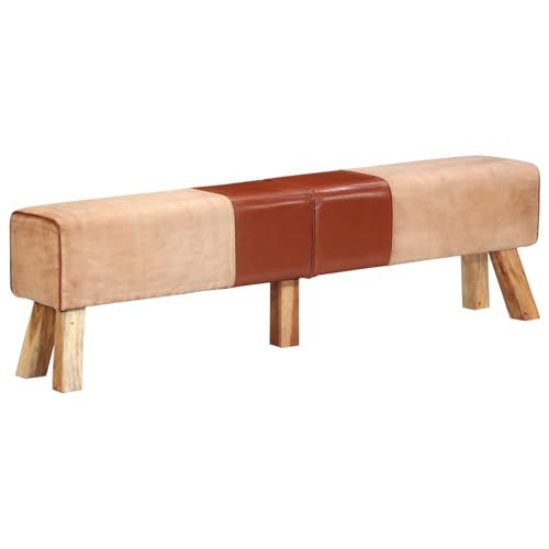 vidaXL Bank, Sitzbank mit Turnbock-Design, Gepolstert Sitzhocker mit Holzgestell, Turnhocker Turnbank Lederhocker, Braun 160cm Echtleder Canvas von vidaXL