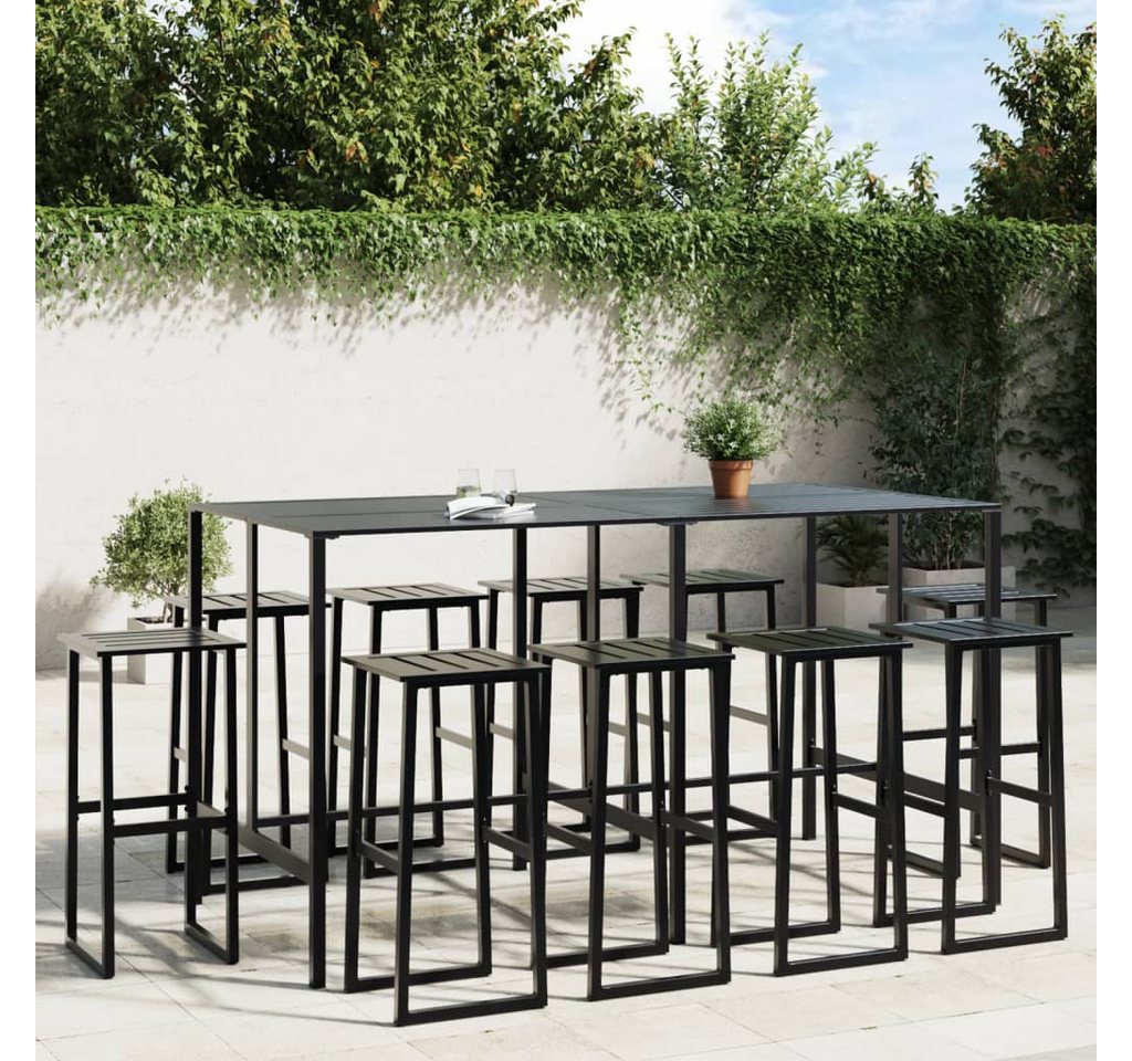 vidaXL Bar-Set, 11-tlg. Gartenbar-Set Schwarz Pulverbeschichteter Stahl von vidaXL