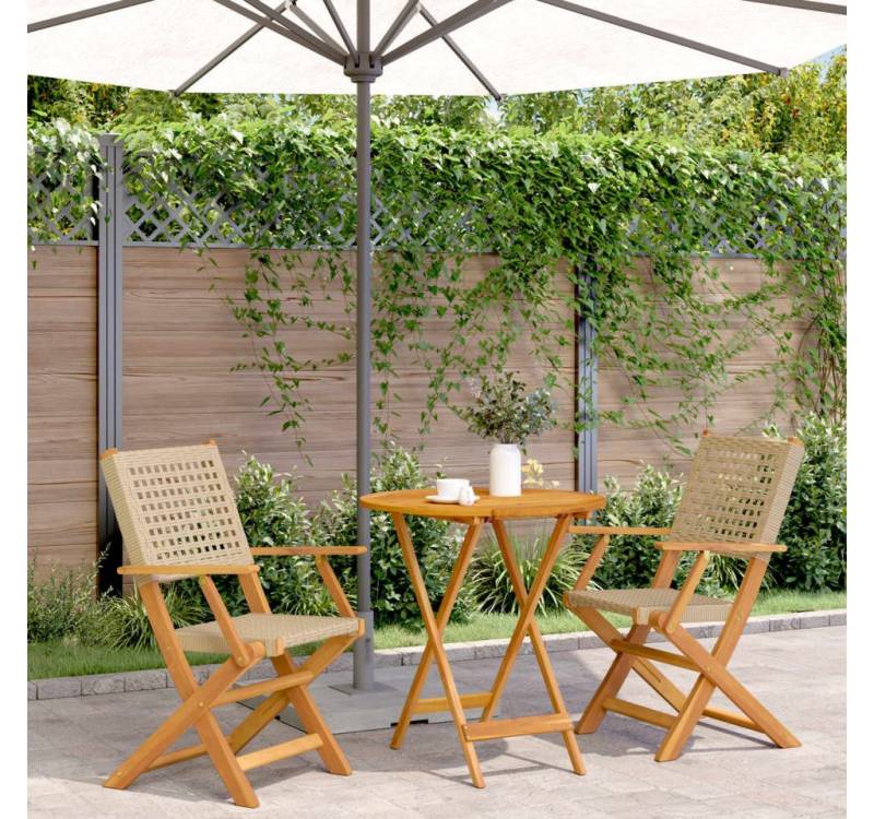 vidaXL Bar-Set, 3-tlg. Bistro-Set Beige Poly Rattan und Massivholz von vidaXL