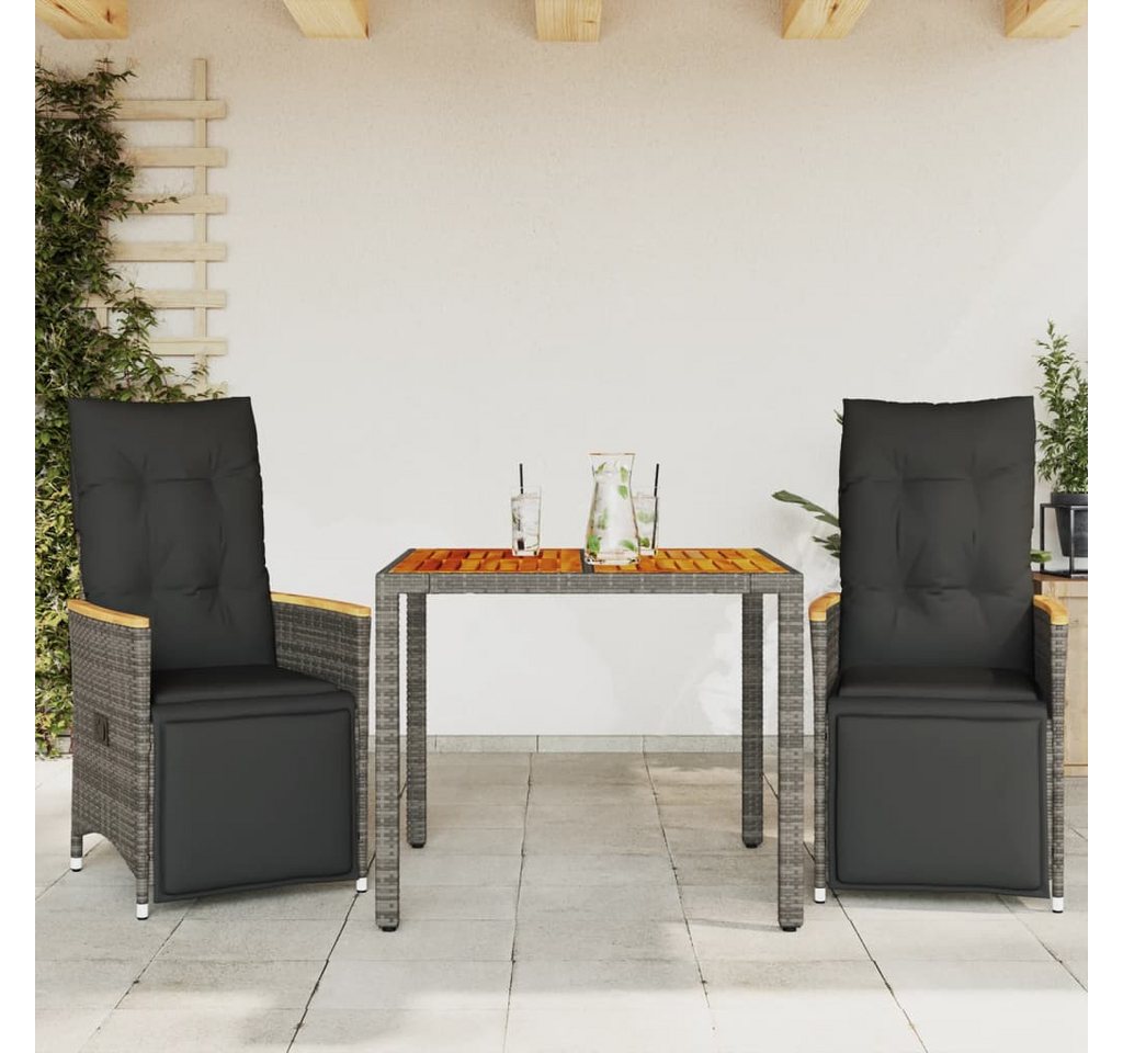 vidaXL Bar-Set, 3-tlg. Garten-Bistro-Set mit Kissen Grau Poly Rattan vidaXL Bar-Set, 3-tlg. Garten-Bistro-Set mit Kissen Grau Poly Rattan von vidaXL