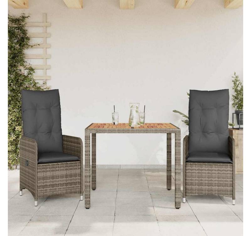 vidaXL Bar-Set, 3-tlg. Garten-Bistro-Set mit Kissen Grau Poly Rattan vidaXL Bar-Set, 3-tlg. Garten-Bistro-Set mit Kissen Grau Poly Rattan von vidaXL