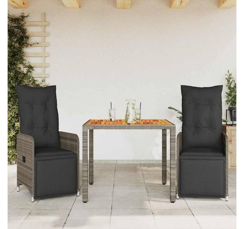vidaXL Bar-Set, 3-tlg. Garten-Bistro-Set mit Kissen Grau Poly Rattan von vidaXL