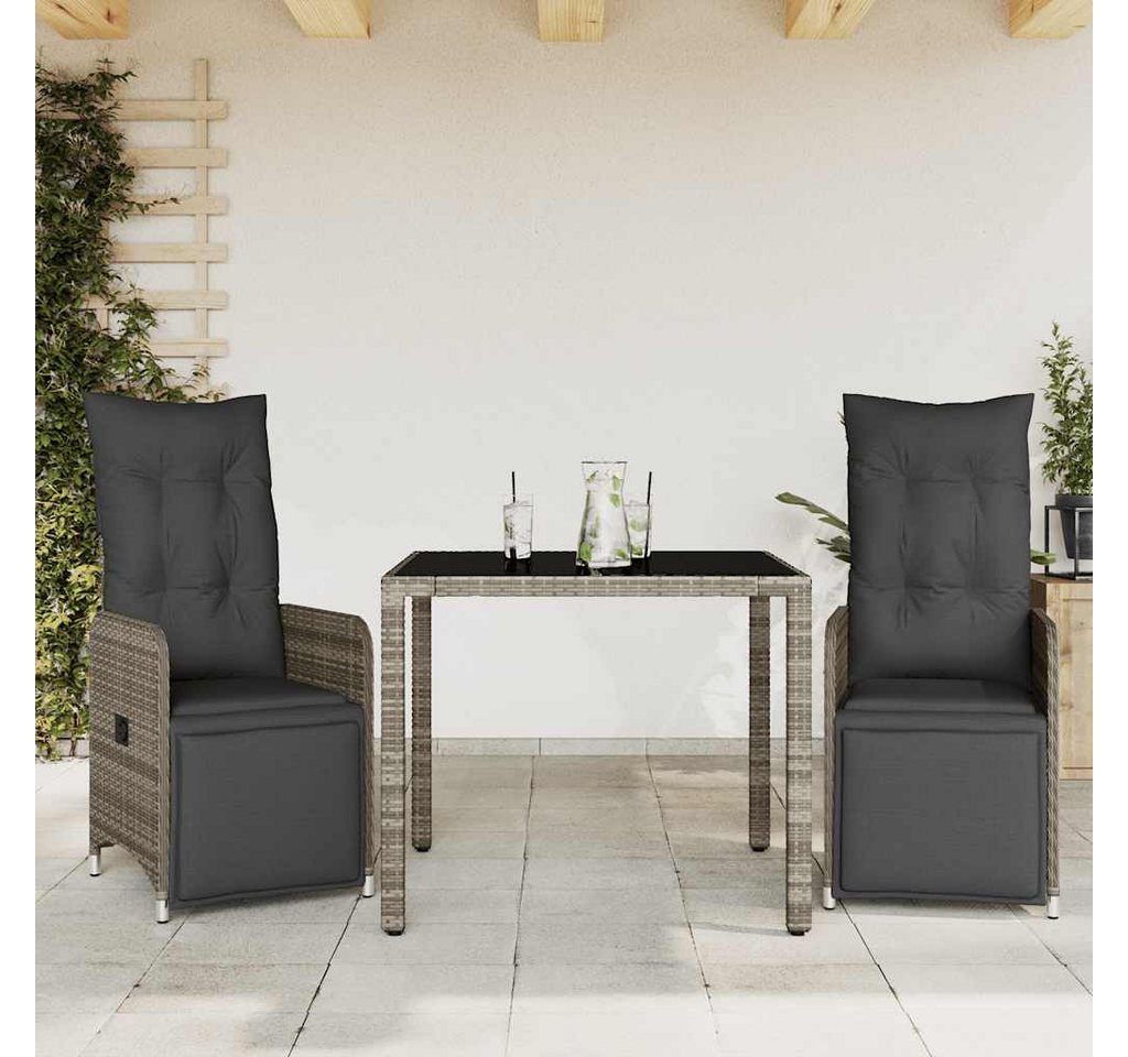vidaXL Bar-Set, 3-tlg. Garten-Bistro-Set mit Kissen Grau Poly Rattan vidaXL Bar-Set, 3-tlg. Garten-Bistro-Set mit Kissen Grau Poly Rattan von vidaXL