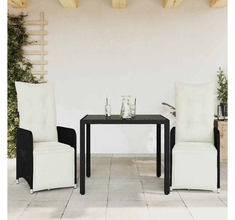 vidaXL Bar-Set, 3-tlg. Garten-Bistro-Set mit Kissen Schwarz Poly Rattan von vidaXL