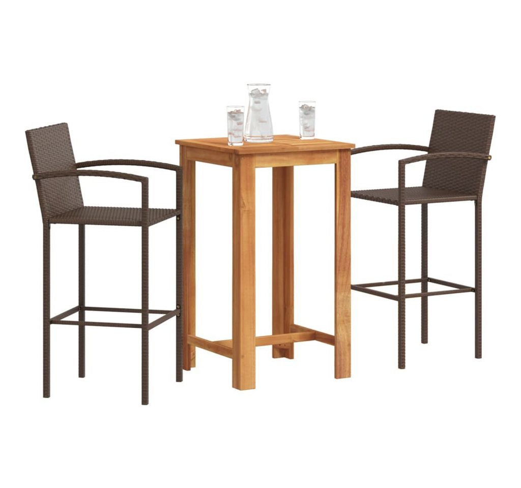 vidaXL Bar-Set, 3-tlg. Gartenbar-Set Braun Massivholz Akazie und Poly Rattan von vidaXL