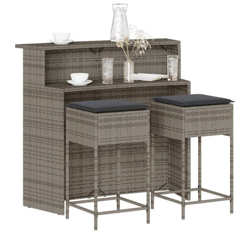 vidaXL Bar-Set, 3-tlg. Gartenbar-Set mit Kissen Grau Poly Rattan vidaXL Bar-Set, 3-tlg. Gartenbar-Set mit Kissen Grau Poly Rattan von vidaXL