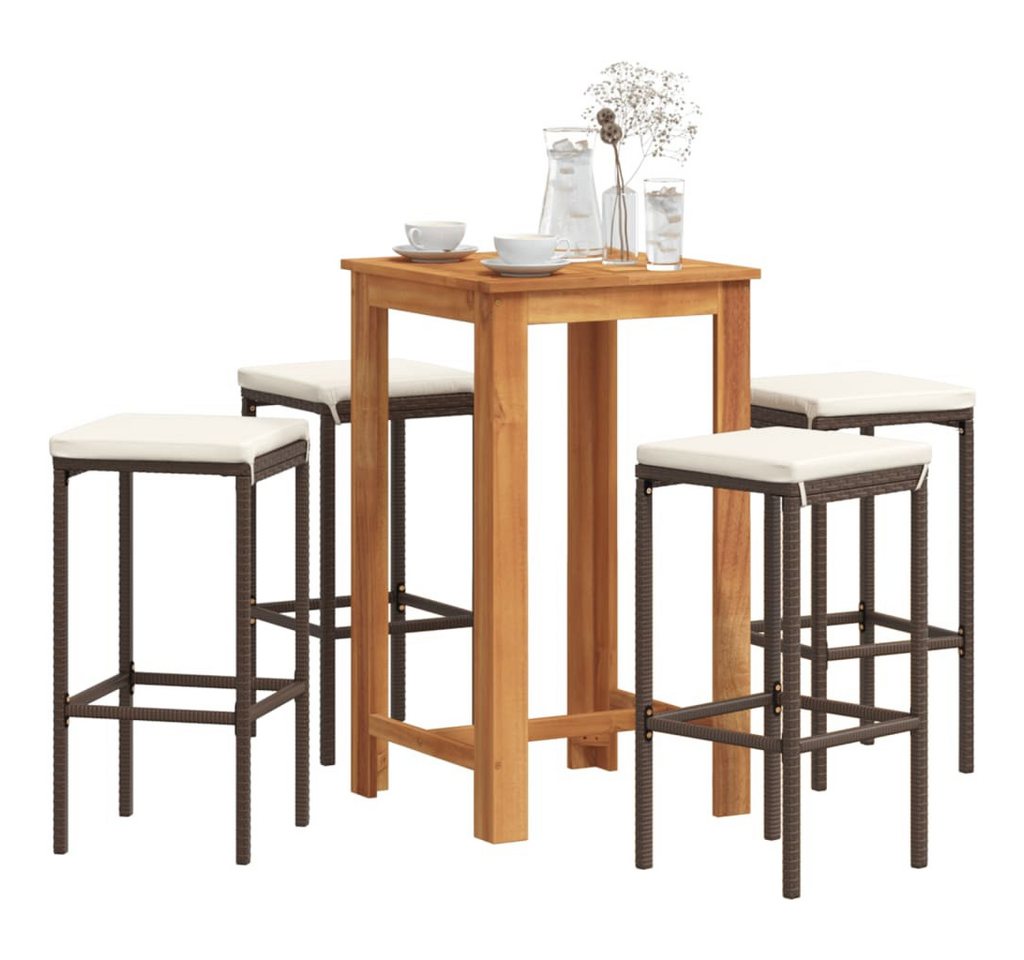vidaXL Bar-Set, 5-tlg. Gartenbar-Set Braun Massivholz Akazie und Poly Rattan von vidaXL