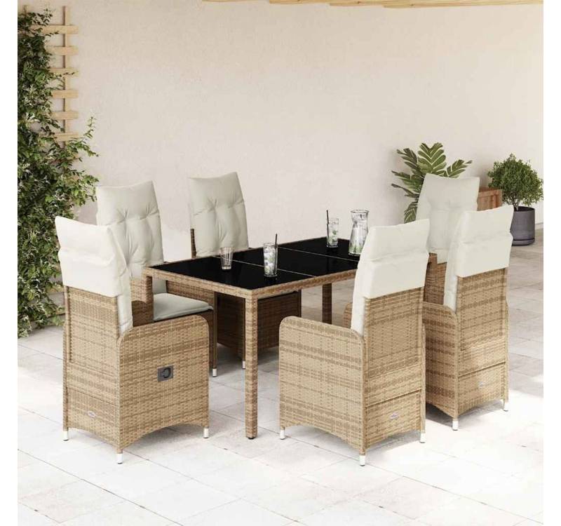 vidaXL Bar-Set, 7-tlg. Garten-Bistro-Set mit Kissen Beige Poly Rattan von vidaXL