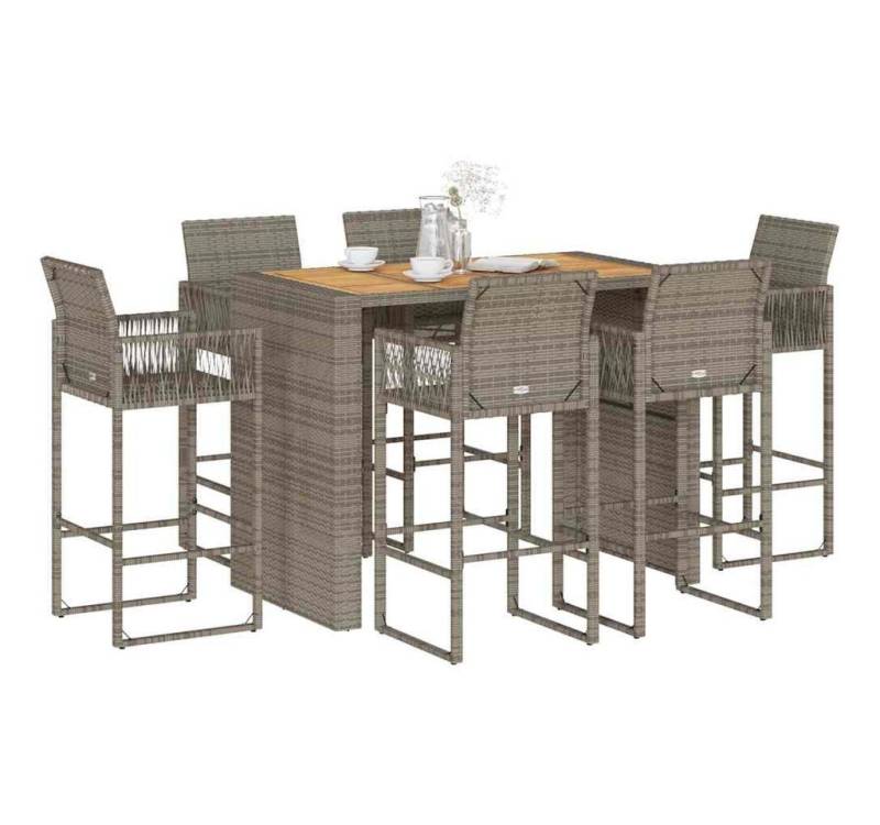 vidaXL Bar-Set, 7-tlg. Gartenbar-Set ohne Kissen Grau Poly Rattan Akazie von vidaXL