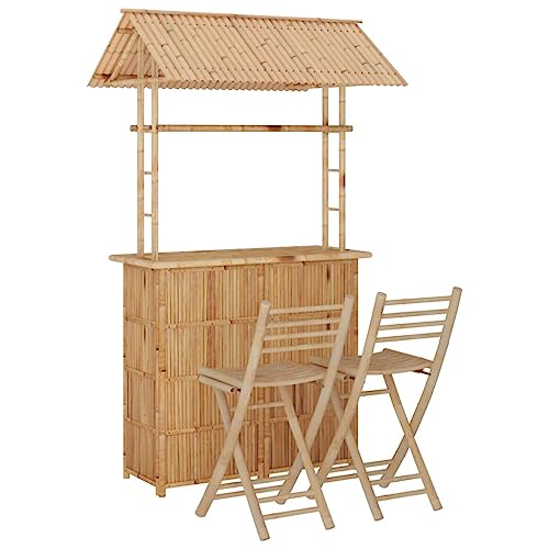 vidaXL Bar Set Barhocker Gartentheke Bartisch Barstuhl Bartheke Bartresen Tresenhocker Stehtisch Gartenbar Sitzgruppe Gartenmöbel 3-TLG. Bambus von vidaXL