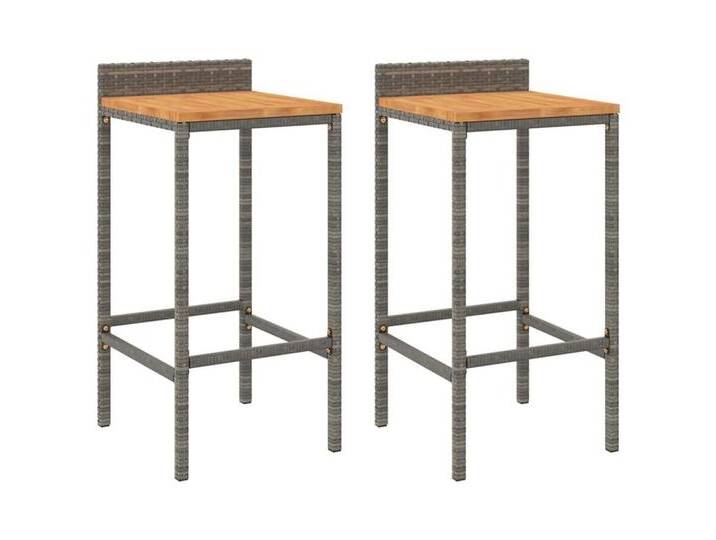 vidaXL Barhocker Barhocker 2 Stk. Grau Poly Rattan und Massivholz (2 St), grau, Grau von vidaXL