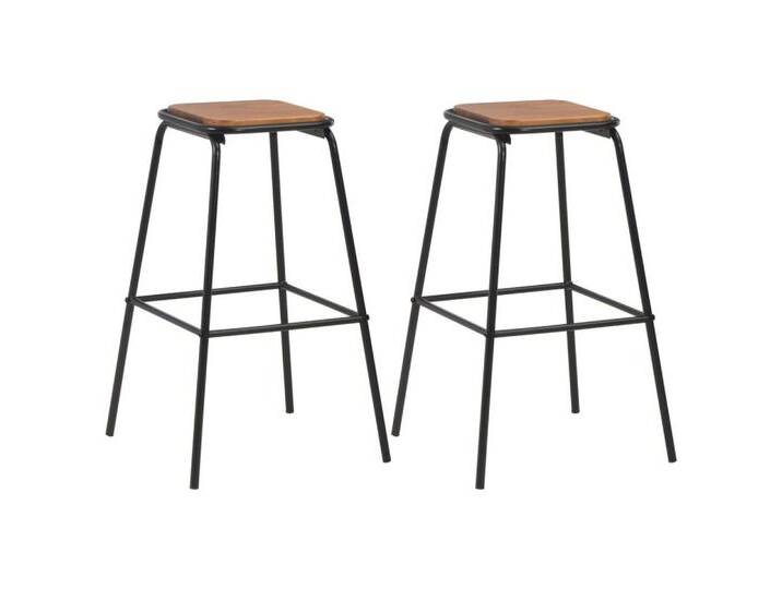 vidaXL Barhocker Barhocker 2 Stk. Schwarz Kiefer-Massivholz und Stahl (2 St), braun, Braun von vidaXL