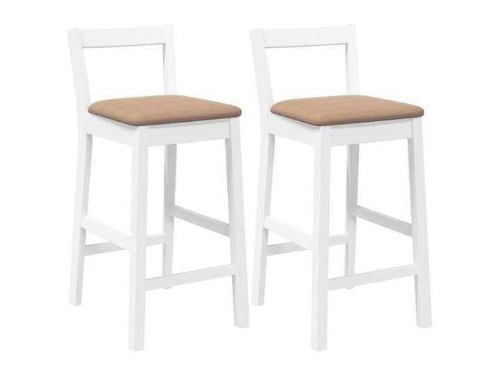 vidaXL Barhocker Barhocker mit Kissen 2 Stk. Weiß Massivholz Gummibaum (1 St), braun, Weiß und braun von vidaXL