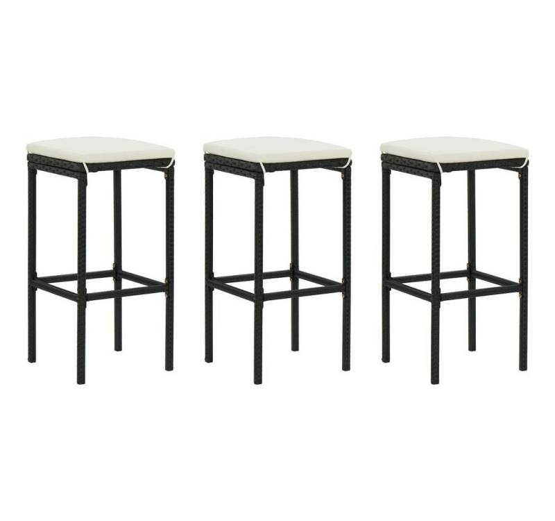 vidaXL Barhocker Barhocker mit Kissen 3 Stk. Schwarz Poly Rattan (3 St) von vidaXL