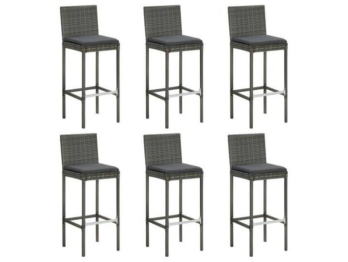vidaXL Barhocker Barhocker mit Kissen 6 Stk. Grau Poly Rattan (6 St), grau, Grau von vidaXL