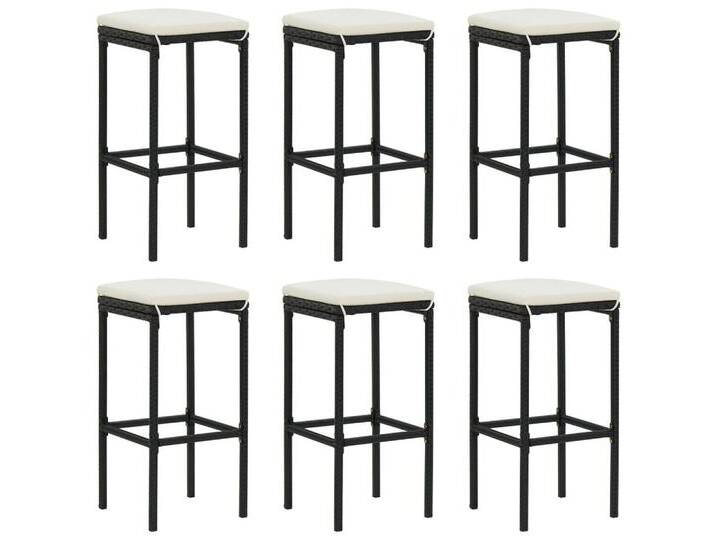 vidaXL Barhocker Barhocker mit Kissen 6 Stk. Schwarz Poly Rattan (6 St), schwarz, Schwarz von vidaXL