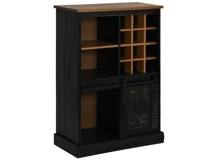 vidaXL Barschrank Weinschrank HALDEN mit Weinregalen Schiebetür Schwarz Kiefer (1-St), schwarz von vidaXL