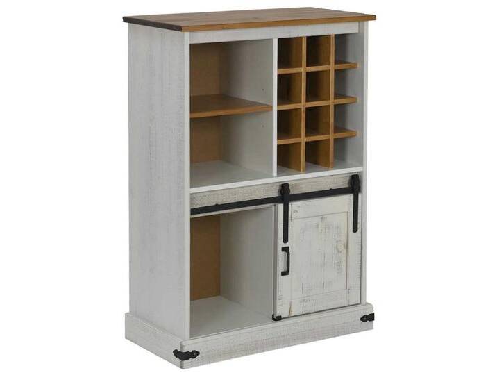vidaXL Barschrank Weinschrank HALDEN mit Weinregalen und Schiebetür Weiß Kiefer (1-St), weiß von vidaXL