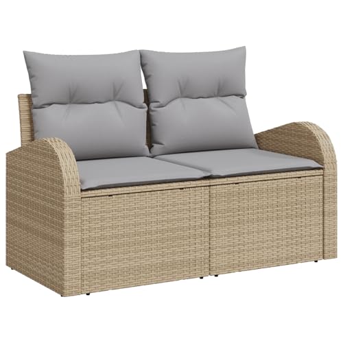 vidaXL Beige und Grau 2-Sitzer Outdoor Sofa | Wetterfeste Kissen Modern mit abnehmbarem, langlebigem gewebtem Design für Patio, Balkonmöbel, Outdoor-Gartenmöbel, Polyesterbequem von vidaXL
