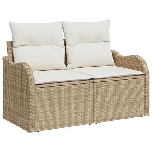 vidaXL Beige und cremefarbenes Outdoor-Sofa mit Stauraum für 2 Personen modernes Rattan Sofa Balkon Patio wetterfest mit bequemen Kissen inklusive vidaXL Beige und cremefarbenes Outdoor-Sofa mit Stauraum für 2 Personen modernes Rattan Sofa Balkon Patio wetterfest mit bequemen Kissen inklusive von vidaXL