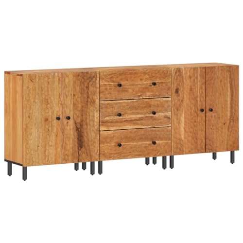 vidaXL Beistellschrank 3 STK., Sideboard mit viel Stauraum, Schrank Kommode mit Eisenbeinen, Anrichte Konsolenschrank, Massivholz Akazie von vidaXL