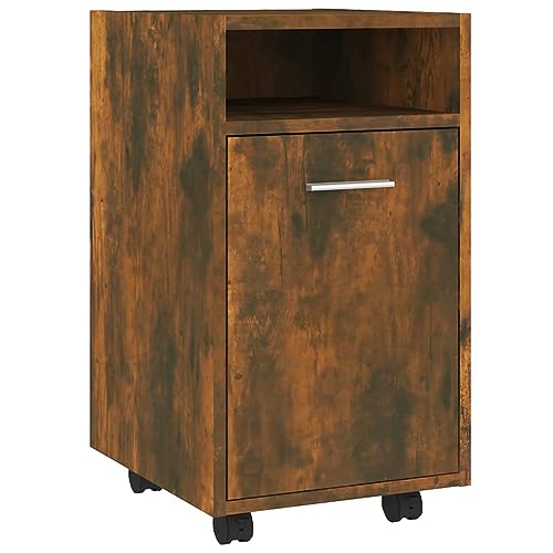 vidaXL Beistellschrank mit Rollen Rollcontainer Rollschrank Büroschrank Standschrank mit 2 Fächern Räuchereiche 33x38x60cm Holzwerkstoff von vidaXL