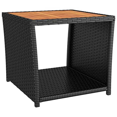 vidaXL Beistelltisch, Couchtisch mit Holzplatte, Wasserfest Sofatisch Tisch für Terrasse Garten, Kaffeetisch Teetisch, Schwarz Poly Rattan Akazienholz von vidaXL