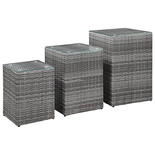vidaXL Beistelltisch 3-TLG. mit Glasplatte Satztisch Sofatisch Kaffeetisch Couchtisch Wohnzimmertisch Teetisch Esstisch Grau Poly Rattan vidaXL Beistelltisch 3-TLG. mit Glasplatte Satztisch Sofatisch Kaffeetisch Couchtisch Wohnzimmertisch Teetisch Esstisch Grau Poly Rattan von vidaXL