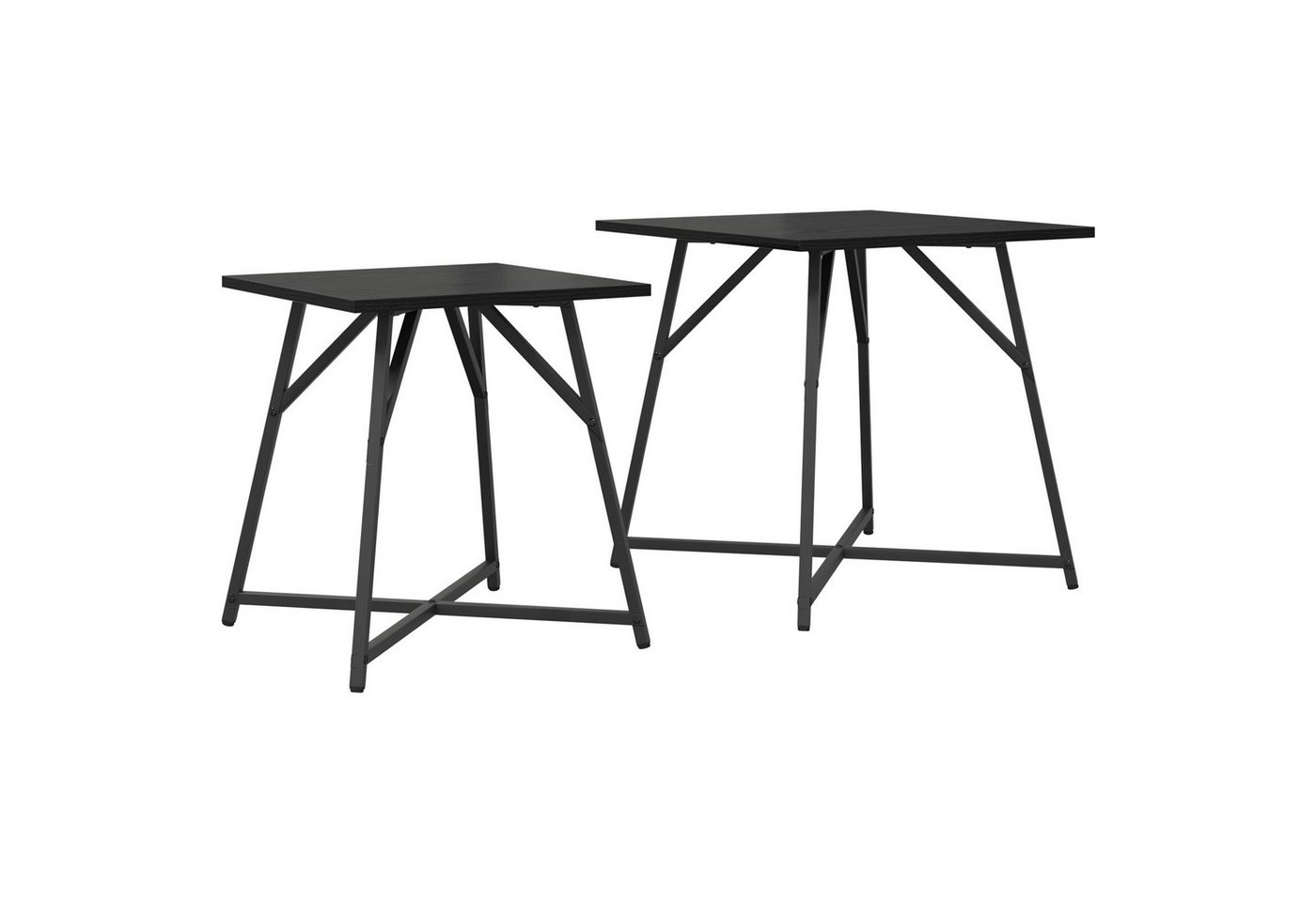 vidaXL Beistelltisch Beistelltisch 2er Set Schwarz Eichenholz bearbeitetes Holz und Metall von vidaXL