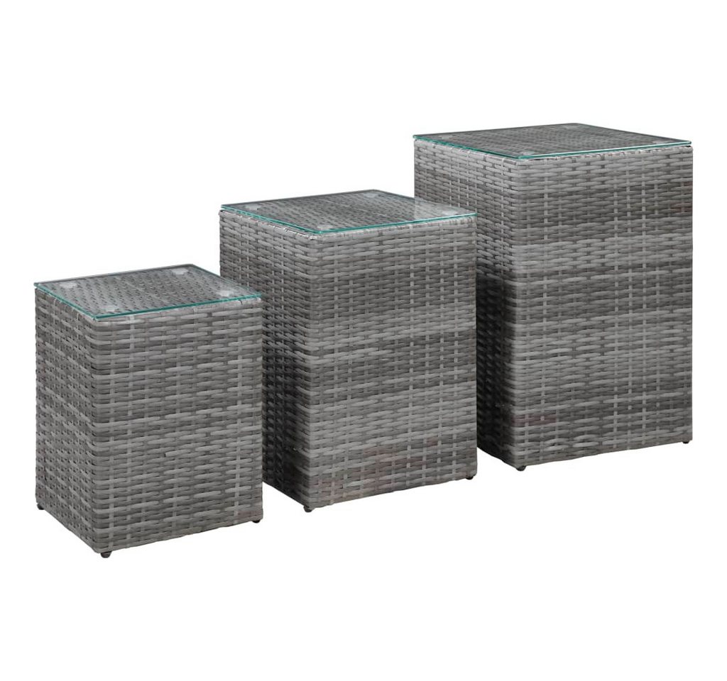 vidaXL Beistelltisch Beistelltische 3 Stk. mit Glasplatte Grau Poly Rattan (3-St) von vidaXL