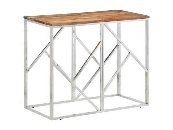 vidaXL Beistelltisch Konsolentisch Silbern Edelstahl und Massivholz (1-St), braun silberfarben von vidaXL