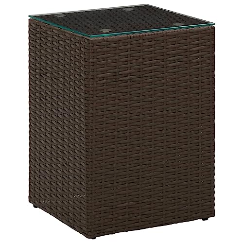 vidaXL Beistelltisch mit Glasplatte Braun 35x35x52 cm Poly Rattan von vidaXL