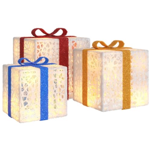 vidaXL Beleuchtete Geschenkboxen 3 STK., Weihnachtsboxen 64 LEDs 8 Modi, Weihnachtsdeko Dekoboxen Weihnachten, Weihnachtsbeleuchtung, Warmweiß von vidaXL